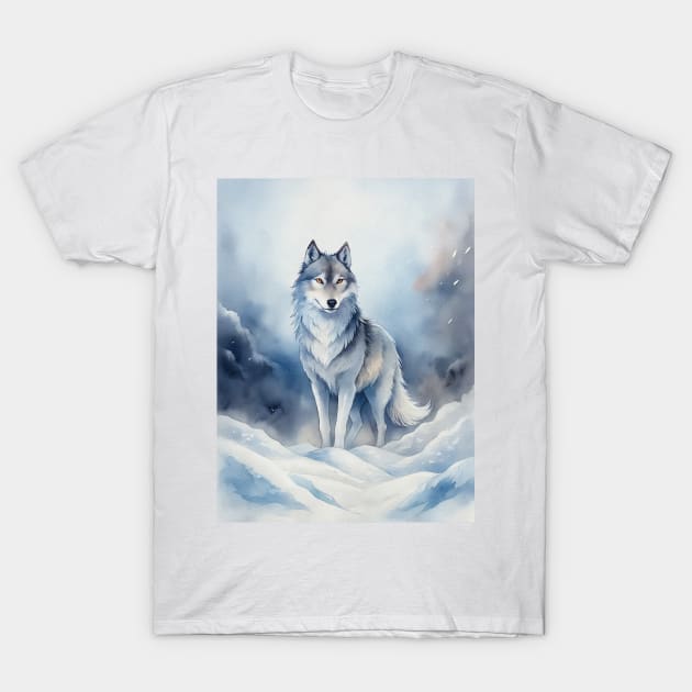 Funny White Wolf Hunting Fantasy Ground, Winter Mountain Icy Moon, Snowy White Forest, Biker gifts T-Shirt by sofiartmedia